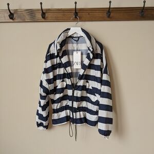 Zara Striped Cropped Windbreaker Rain Jacket